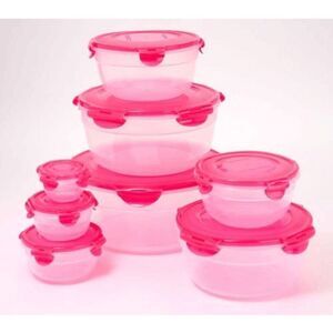 Lock N Lock 8 Piece Bowl Set Red Nestable Round Containers With Lids New
